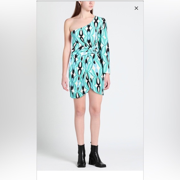 PatBO Aqua and Black One-Shoulder Dress - Picture 1 of 9